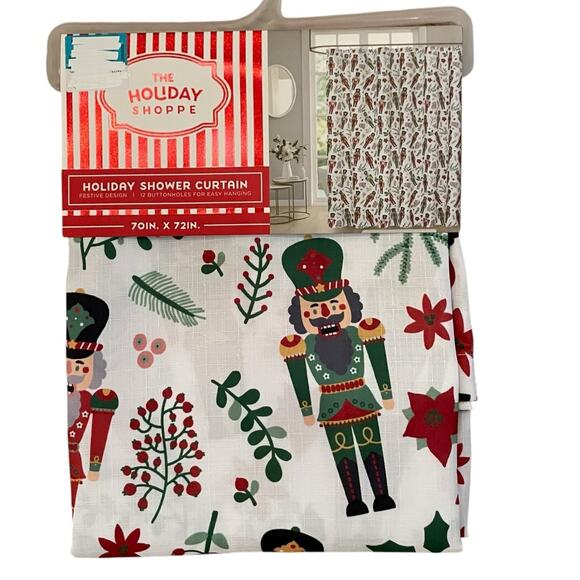 Christmas NUTCRACKER Fabric Shower Curtain Holiday 70x72 Festive Holiday NEW - Picture 1 of 7